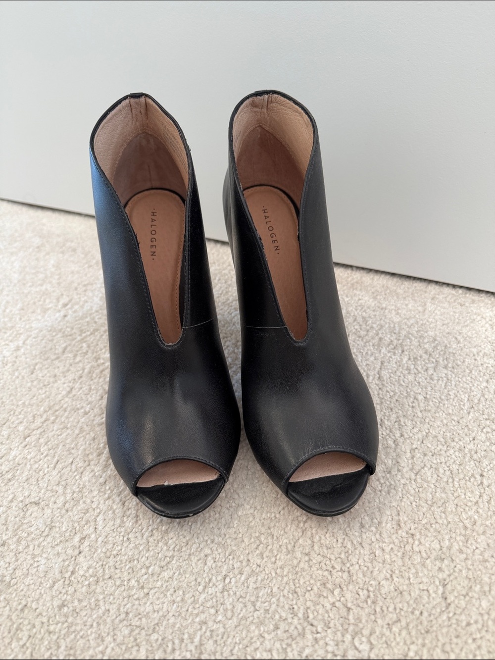 Halogen Black Leather Peep-Toe Ankle Booties NWOT